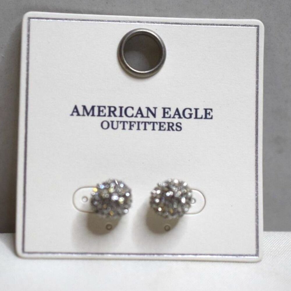 NIP AE Outfitters Crystal Sparkle Ball Silver Tone Post/Stud Y2K Diva Earrings